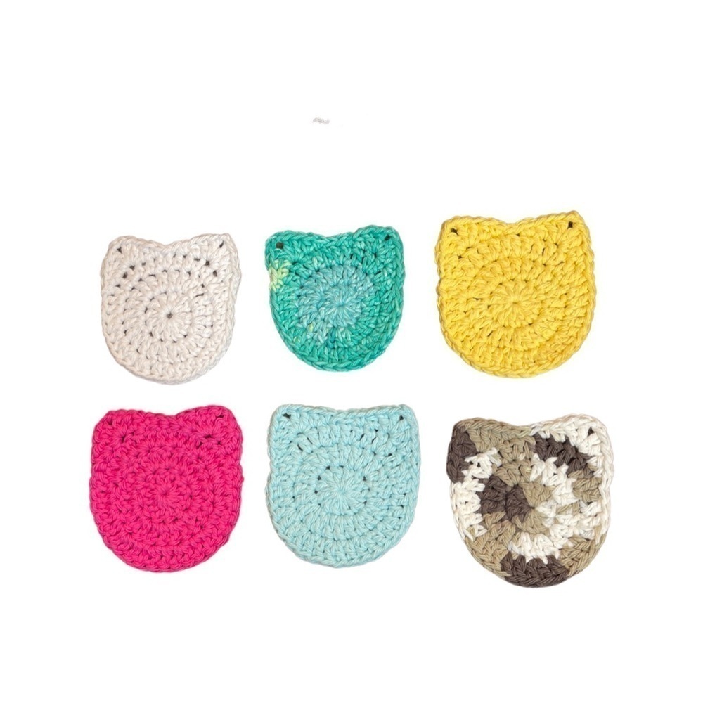 Set of 6 100% cotton Hand Crochet Kitty Coasters